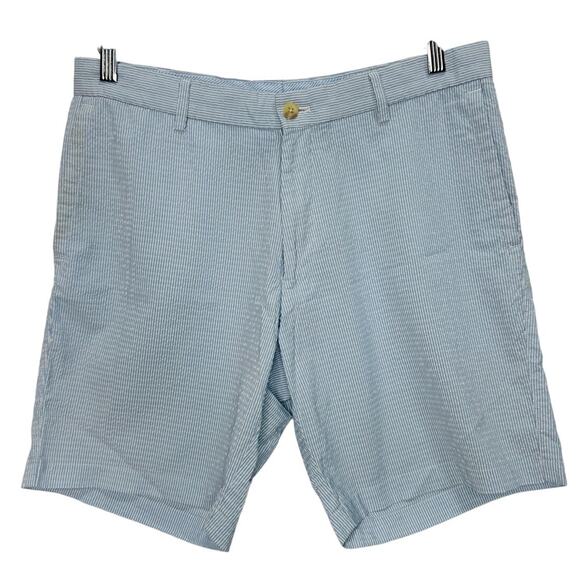 Peter Millar Featherweight Short Blue Seersucker Stripe Performance Size 32 - Picture 2 of 7